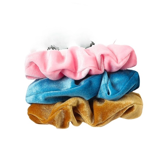 Pink, Blue Topaz Set Of 3 Velvet Scrunchies - Picture 1 of 1